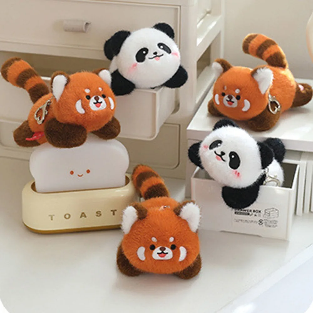 Stuffed Doll Rotating Tail Panda Keychain Stuffed Animal Panda Doll Pendant Cute Cartoon Raccoon Keyring Bag Pendant