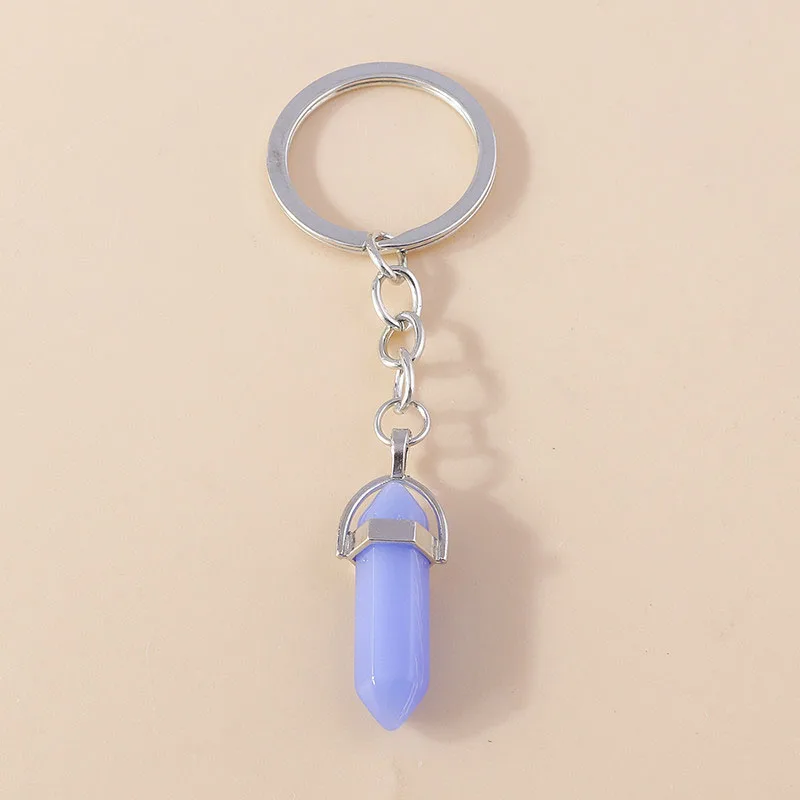 Natürliche sechseckige Säule Stein Schlüsselanhänger Frauen Männer Quarz Opal Kristall Schlüsselanhänger Auge Fatima Hand Sonne Mond Schmuck Party Geschenke – Detail 32