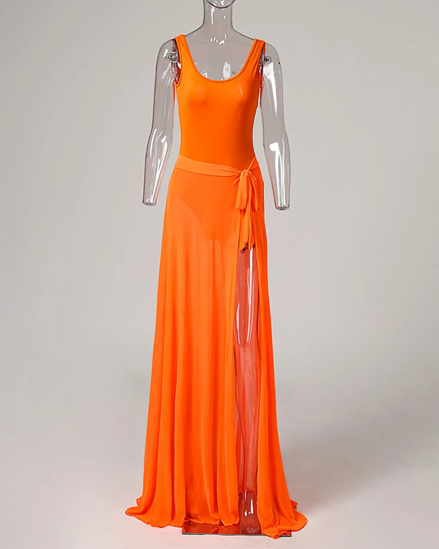 Costume intero con scollo a U con copertura in rete trasparente donna primavera estate costumi da bagno tinta unita costume da bagno