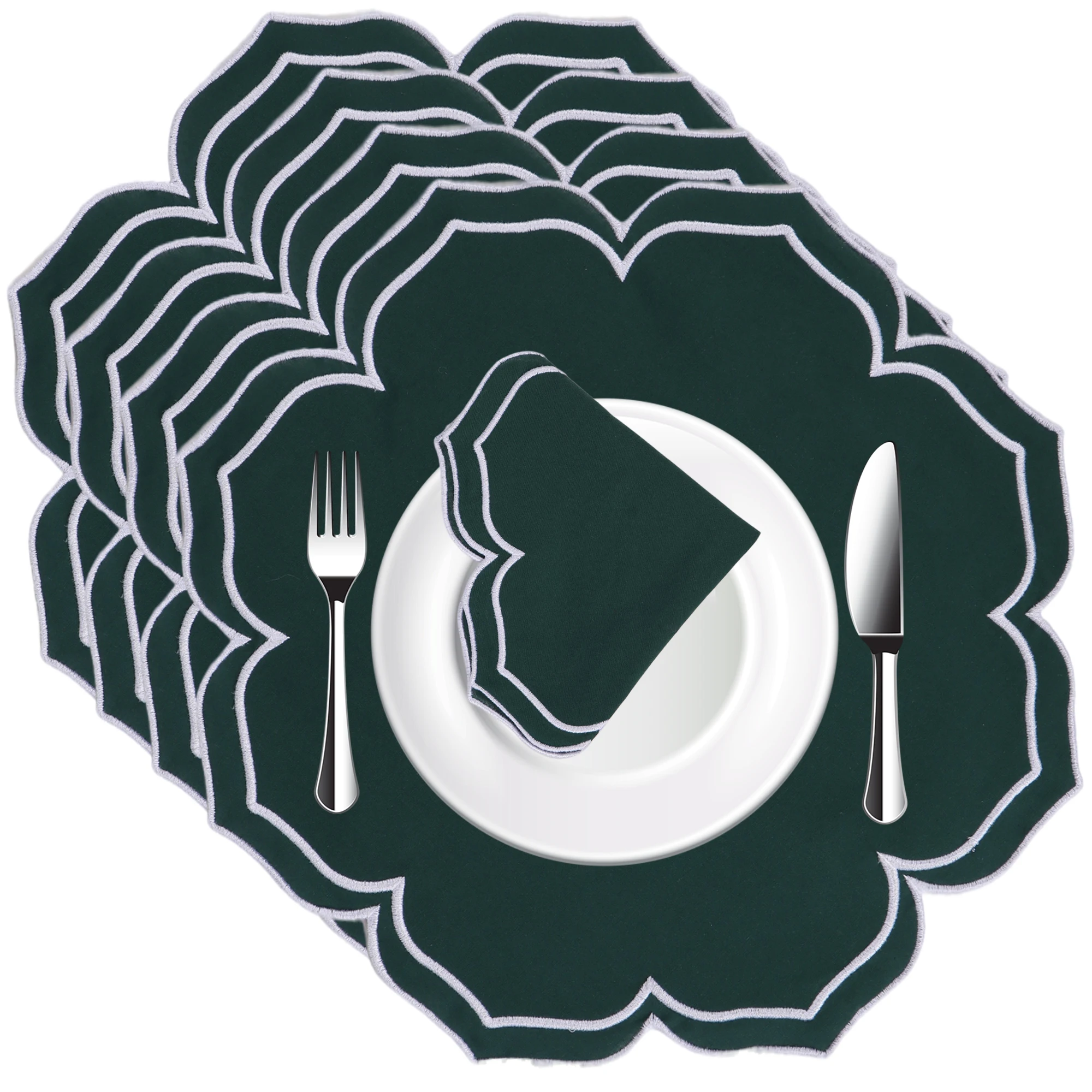 

Салфетки для стола в форме цветка, 15 дюймов, зеленые, с двойной окантовкой, из хлопка и льна, моющиеся, для свадеб, Дня благодарения