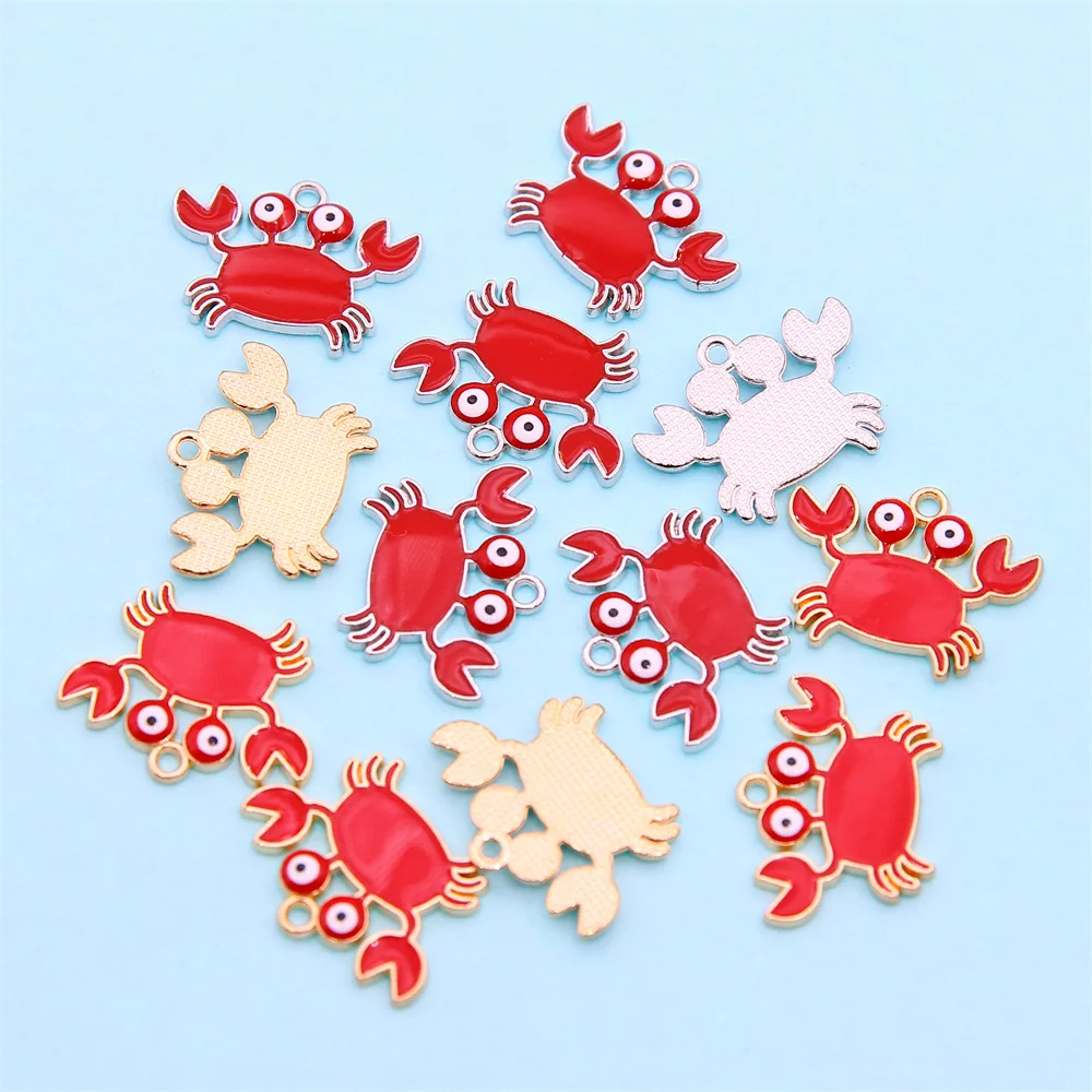 10pcs red crab enamel pendant women\'s handmade necklace bracelet earrings jewelry pendant supplies making accessories wholesale