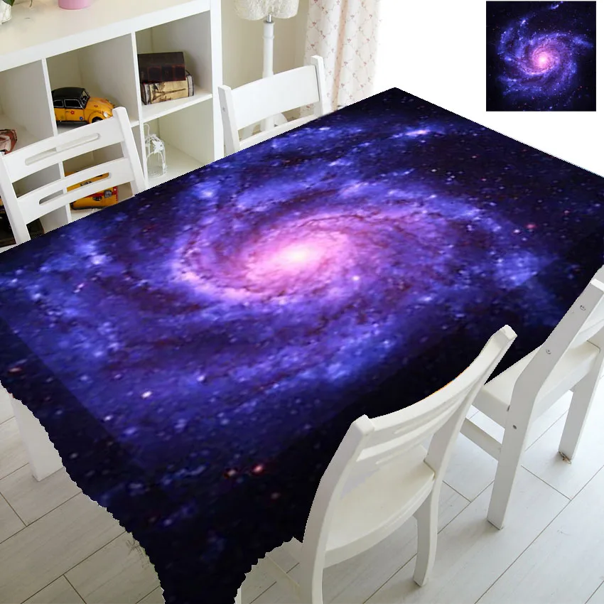 3D Rectangle Nebula Spiral Galaxy Tablecloth Kids Birthday Party Home Decor Linen Stain Resistant Kitchen Table Cleaning Tool