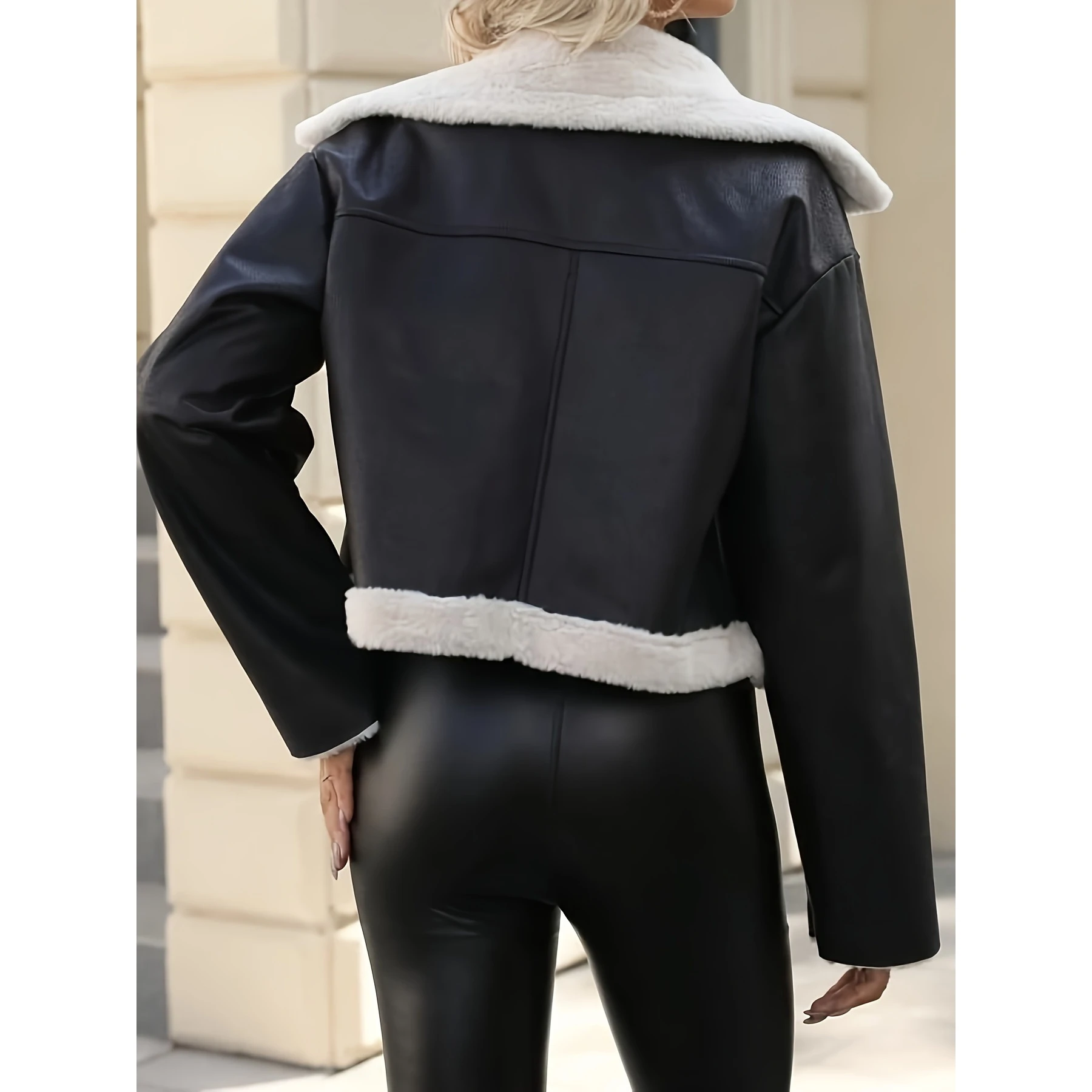 Automne hiver nouveau Sle Fce doublé en cuir Jaet femmes taille européenne chaud Long col Sve manteau trajet décontracté Jaet