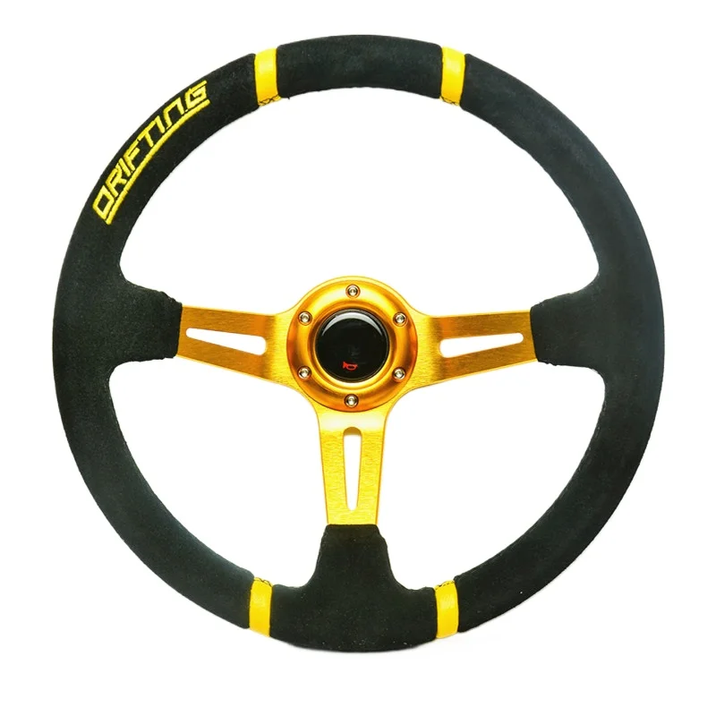 

Auto styling Volante Style 14inch 350mm Deep Dish Steering Wheel Suede Leather Universal Gold / Red / Blue / Black