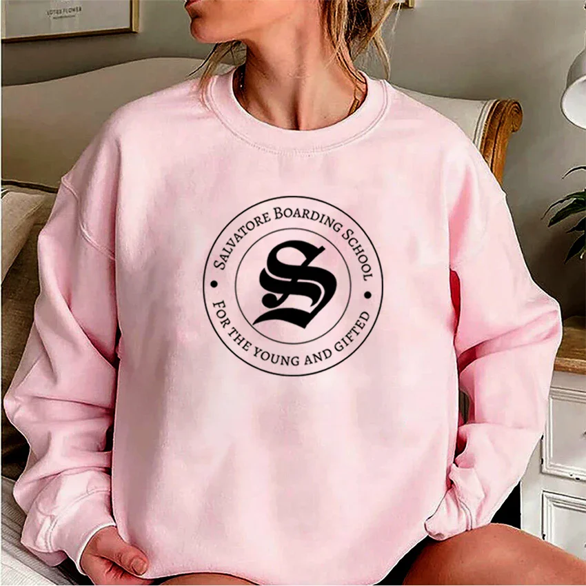 Salvatore Boarding School Sweatshirt The Vampire Diaries Damon and Stefan Hoodie TV Series Mystic Falls Crew Neck Sweatshirt