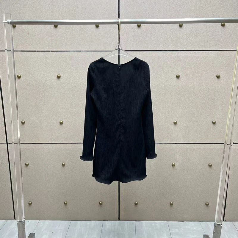 فستان نسائي زهري مطوي، تنورة قصيرة بأكمام طويلة ورقبة على شكل حرف U، فستان سهرة عصري ومثير شبه شفاف، خريف، جديد