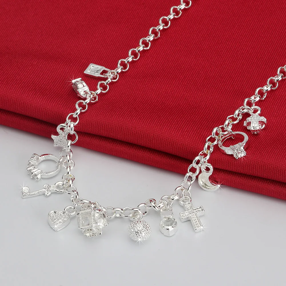 Hot Sales 925 Sterling Silver 45cm Chain Exquisite Necklace Pendant Multi-Element For Women Fashion Cross/Stars/Lock/Key Jewelry