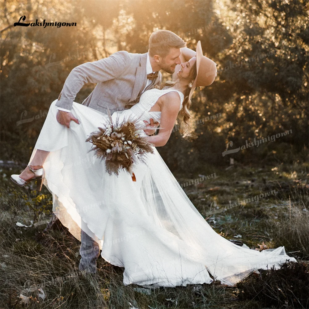 Robe de mariée en mousseline de soie A Line personnalisée, dentelle romantique et de qualité, col en V, pour les occasions formelles, les patients, quelle que soit la robe de mariée