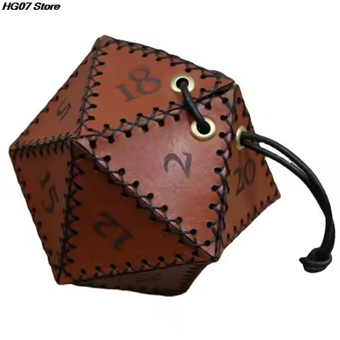 New 1PC Leather D20 Dice Bag Polygonal Dice Storage Boxes Reinforced Drawstring Dice Bags for Daily Working Wearing Gift Idea