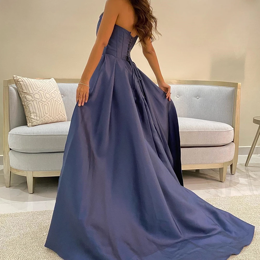 Customized Temperament A-Line Floor Length Strapless Jersey Sleeveless Evening Dress Elegant Photo Color vestidos para mujer