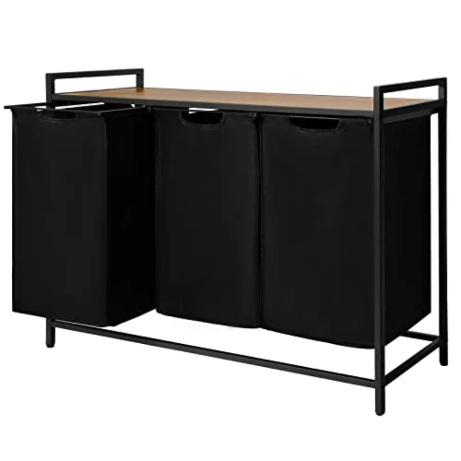 

Pull Out Laundry Hamper 3 Compartment Laundry Sorter with Shelf 3 Section Laundry Basket with 3 x 16 Gallons Removable Bags for