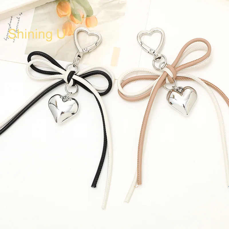 

Shining U Pu Leather Bowknot Heart Key Chain for Women Bag Charms Fashion Accessory Gift 2pcs