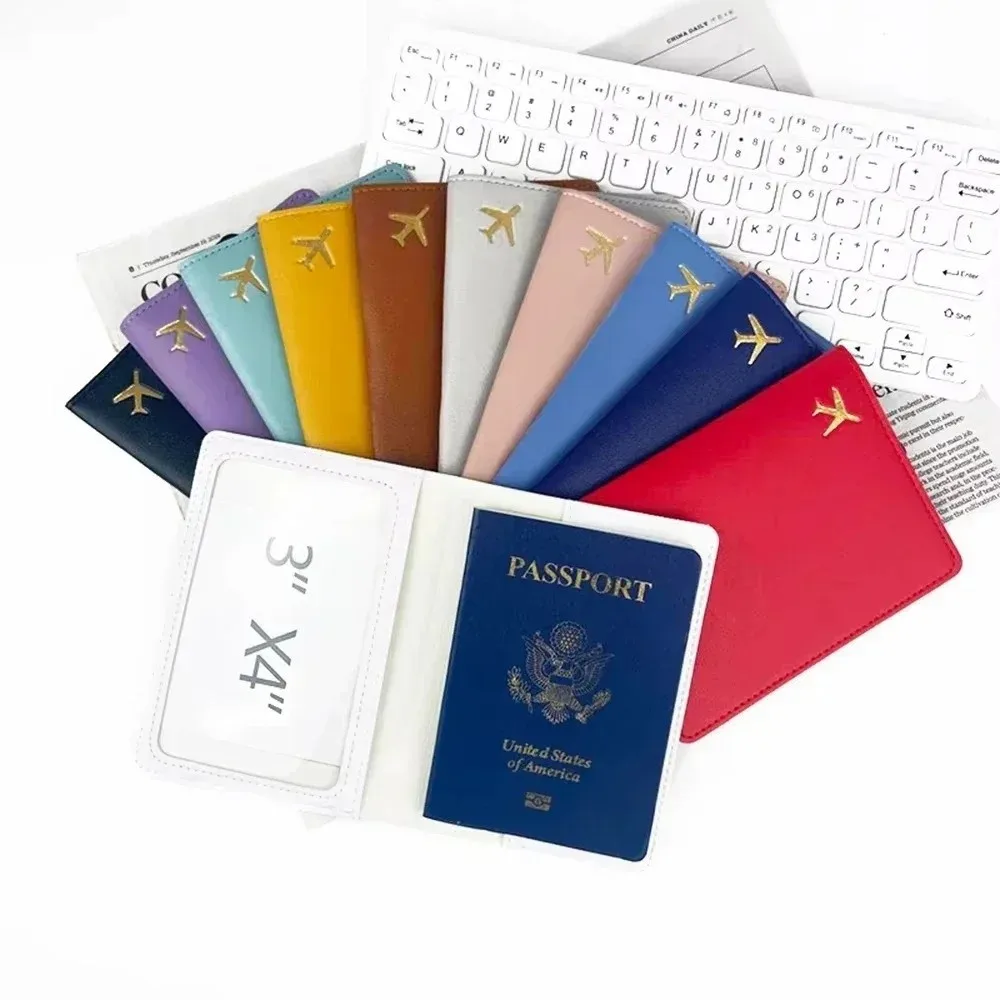 

PU Leather Passport Holder Waterproof Portable Storage Passport Case Solid Color Lightweight Credit Card Wallet