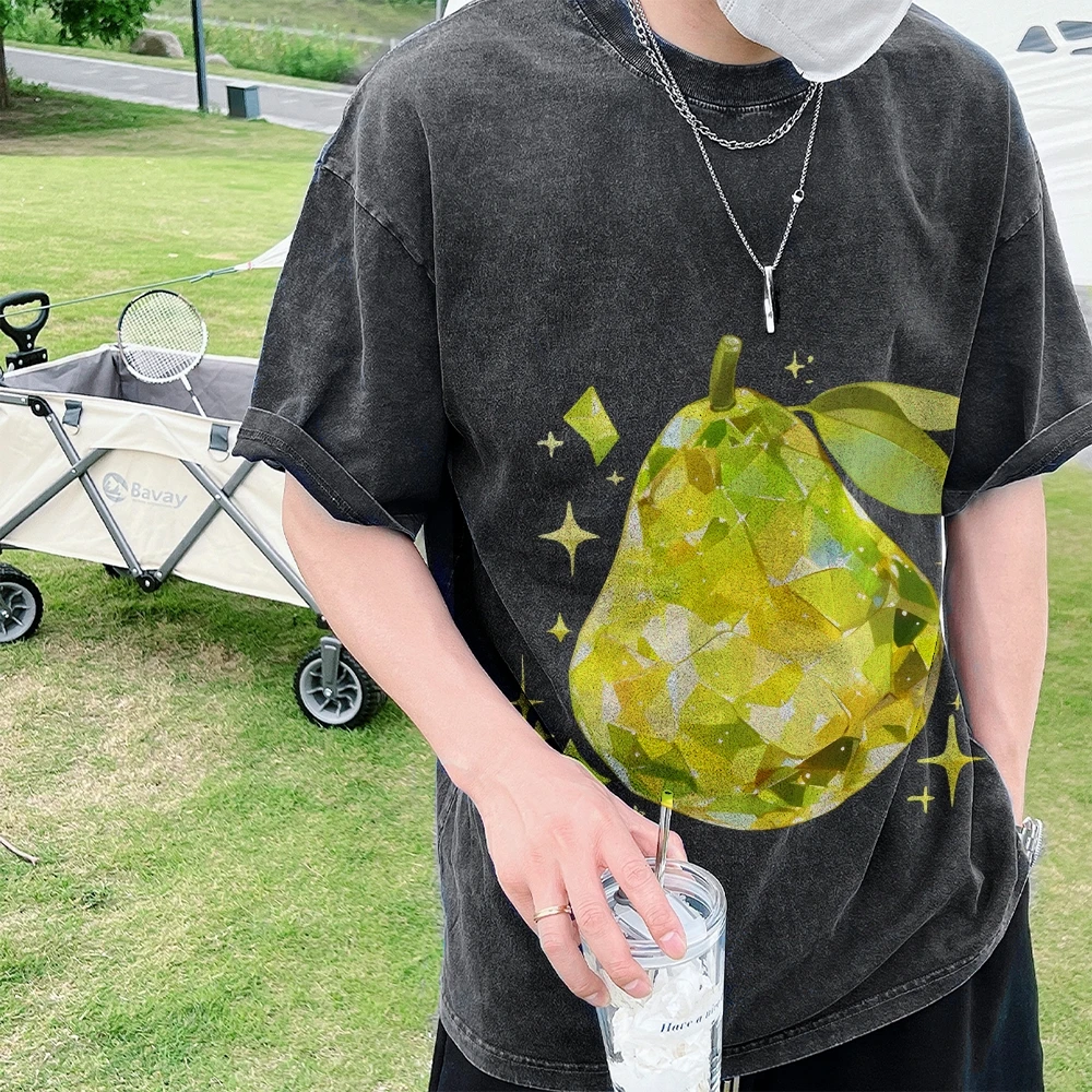 

Y2k Graphic Tee, Sparkling Geometric Pear Print, Shiny & Creative, Designer Tops, Soft Fabric for Fashion - Forward Casual Looks
