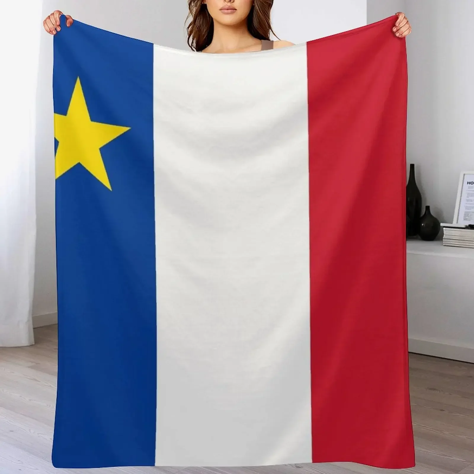 Acadie Acadia Flag blue white red North American New Brunswick Acadian French Canada HD Throw Blanket Kid'S Blankets