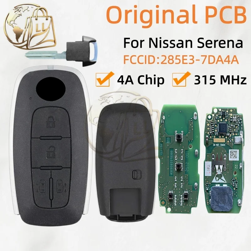 Original PCB For Nissan Serena 2024 Smart Remote Key 4 Buttons After-Sales Market Shell 315 MHz 4A Chip  FCC ID:285E3-7DA4A