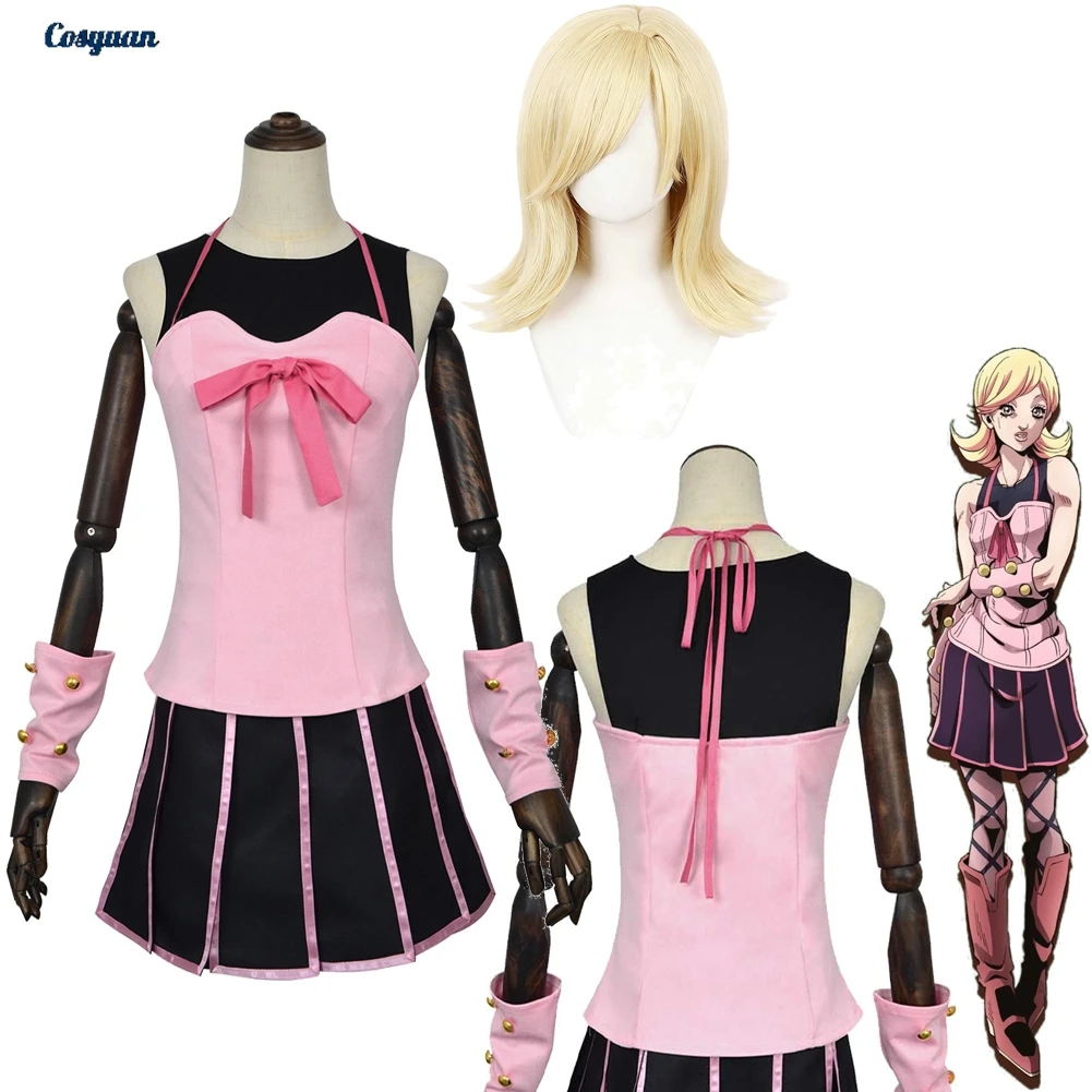 Anime JoJo Cosplay Bizarre Adventure Lucy Stahlperücke Kleidung Damen Party Verkleidung Rollenspiel Halloween Kostüm Karneval Outfits Anzüge
