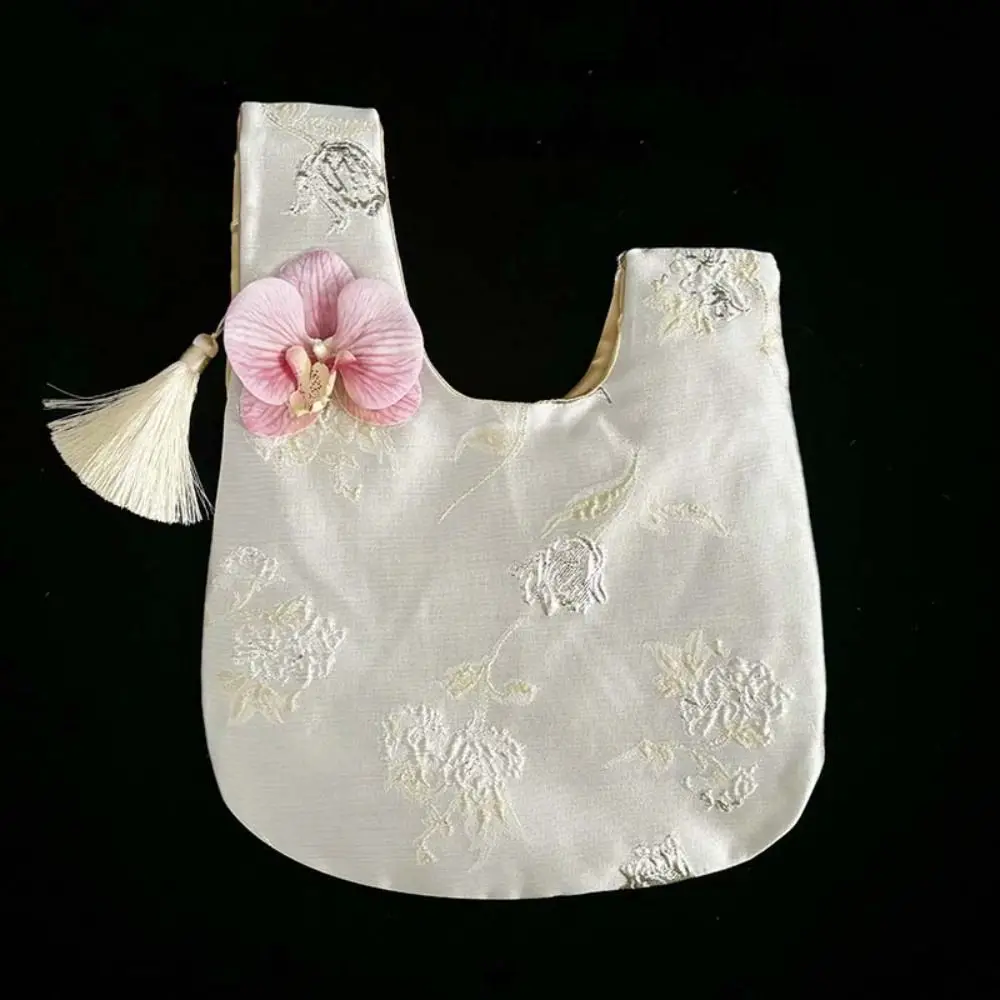 Small Item Pouch Tassel Knot Wrist Bag Storage Bags Cosmetic Bag New Chinese Style Handbag Lunch Bag Flower Pendant