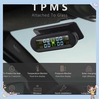 ABFG-Solar Wireless USB TPMS Car Tire Pressure Monitor System HD LCD Display 4 External Sensor Tire Pressure Temperature Warning