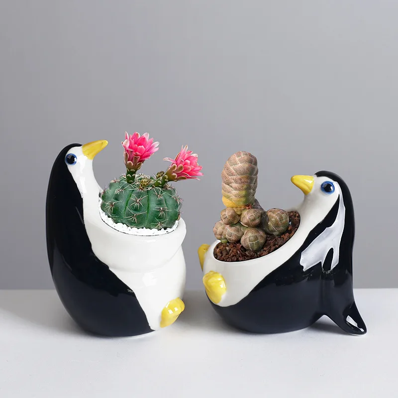 Creative Animal Penguin Ceramic Plant Pots Garden Decoration Cute Cartoon Animal Penguin Planters Plant Pots Desktop Decoration