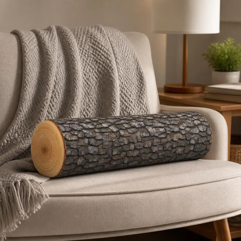 Tree Log Plush Pillow Realistic Wood Bark Cushion Irregular Stuffed Throw Pillow Rustic Forest Cabin Home Decor Sofa Accent