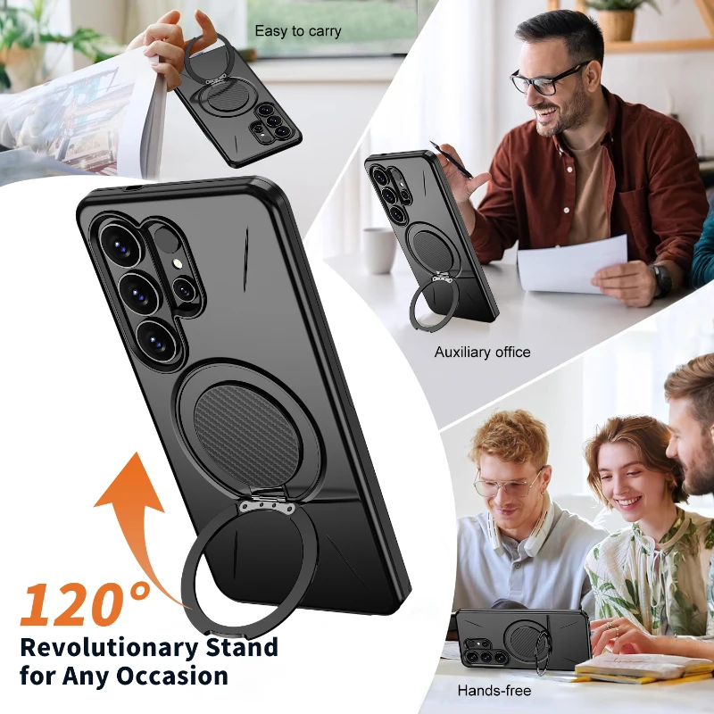 For Magsafe Magnetic 360 ° Rotating Metal Car Holder Hard PC+Soft TPU Phone Case For Samsung S26 Ultra S24 S23 S25 Ultra Plus FE view 2