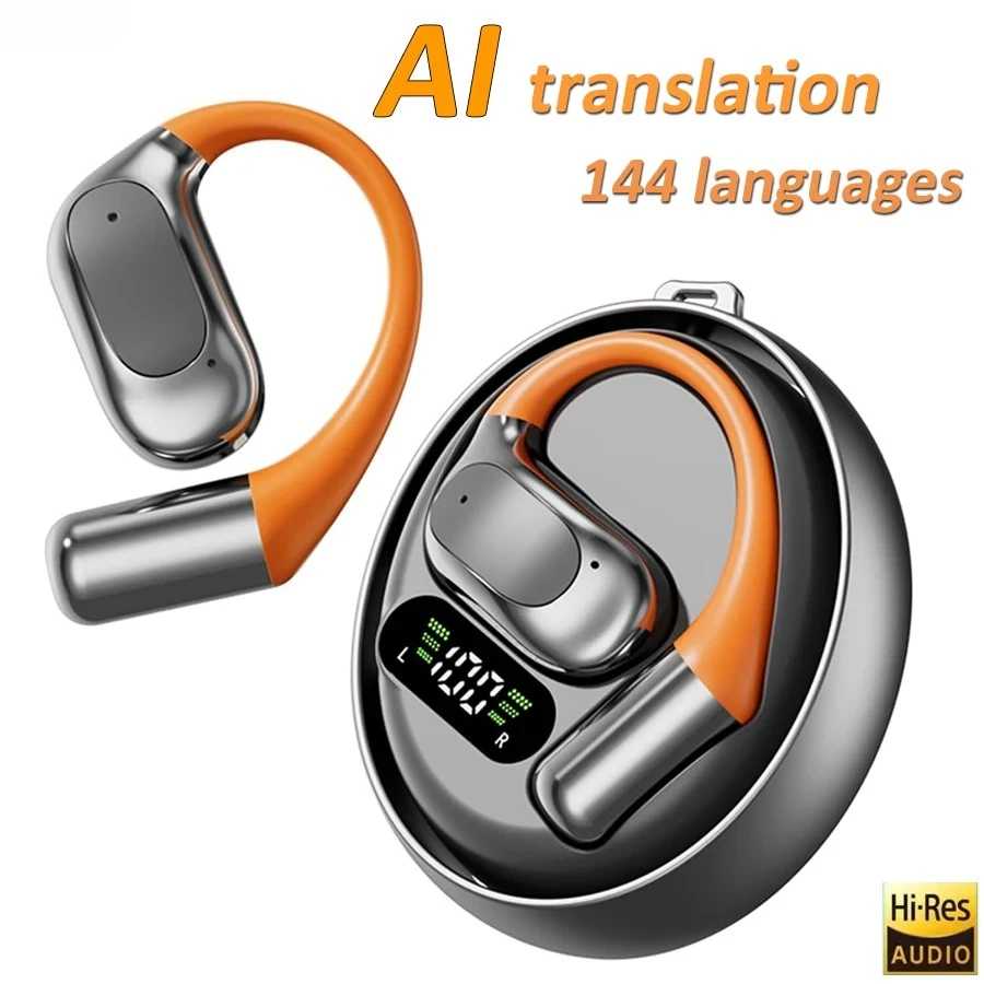 EARDECO Écouteurs sans fil avec traducteur AI en temps réel pour 144 langues, écouteurs de traduction, son stéréo, casques Bluetooth sans fil
