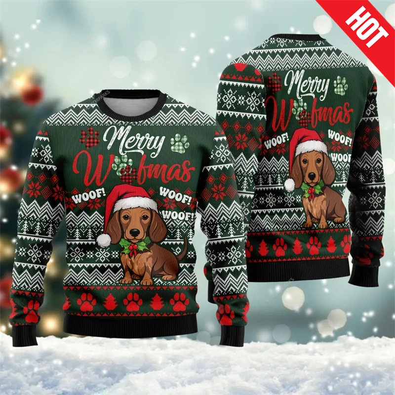 Fashionable Mens Ugly Christmas Sweater Funny Great Dane Pattern Sweatshirt Pullover Boys Women Crew Neck Dog Christmas Sweater