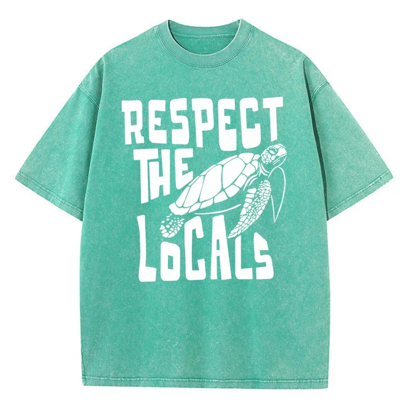 White Respect The Locals To Protect Sea Turtles T-Shirt Male Cotton Casual Tee Shirt Design Street Tshirt Senior Sports Tops