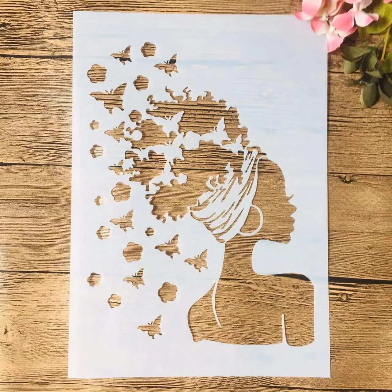 A4 29cm Fashion Hair Girl Butterflies DIY Layering Stencils Wall Painting Scrapbook Coloring Embossing Album Decorative Template