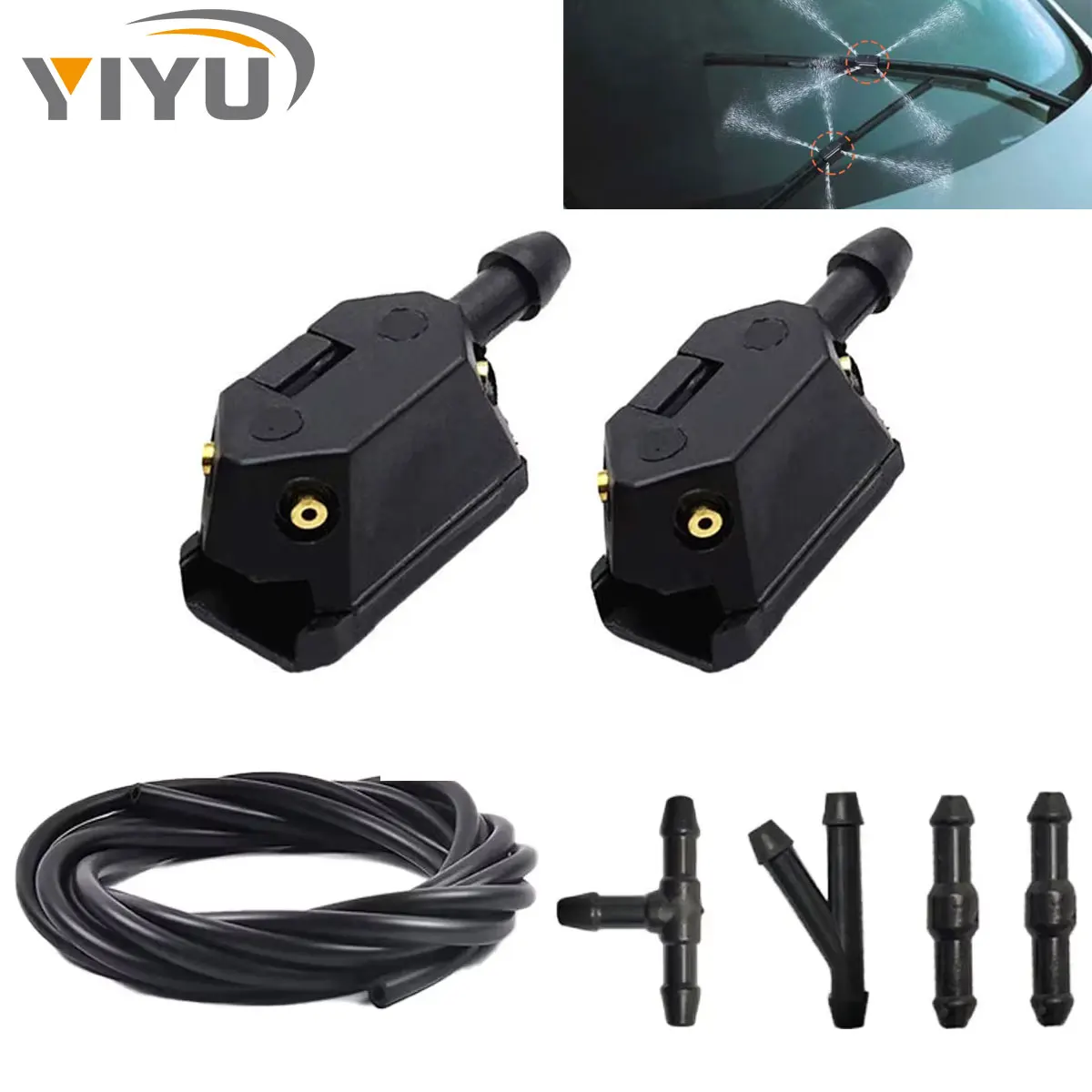 Car Front Windshield Washer Nozzle 4-Way Adjustable Spray Suitable For 9mm 8mm Wide And 4mm Thick Arm Style Cleaning Windows