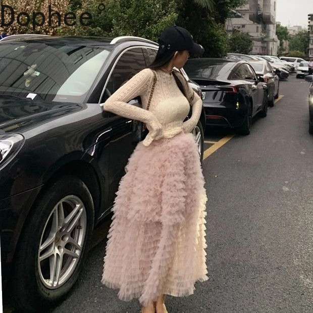 

Fashion Lady Layer Upon Layer Elegant Mesh Cake Skirt All-match Spring Summer Elastic High Waist Ultra Long Fairy Princess Skirt