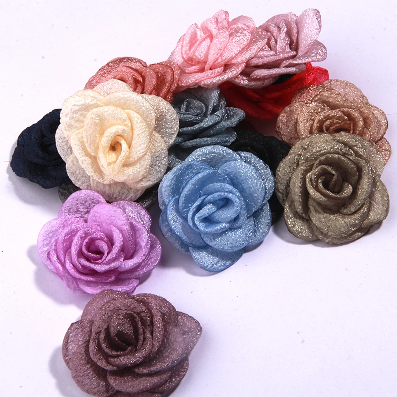 10Pcs 5cm Chiffon Rose Artificial Flowers Yarn Fabric Flowers For Headwear Dress Wedding Bouquet Decor Craft Flower Accessories