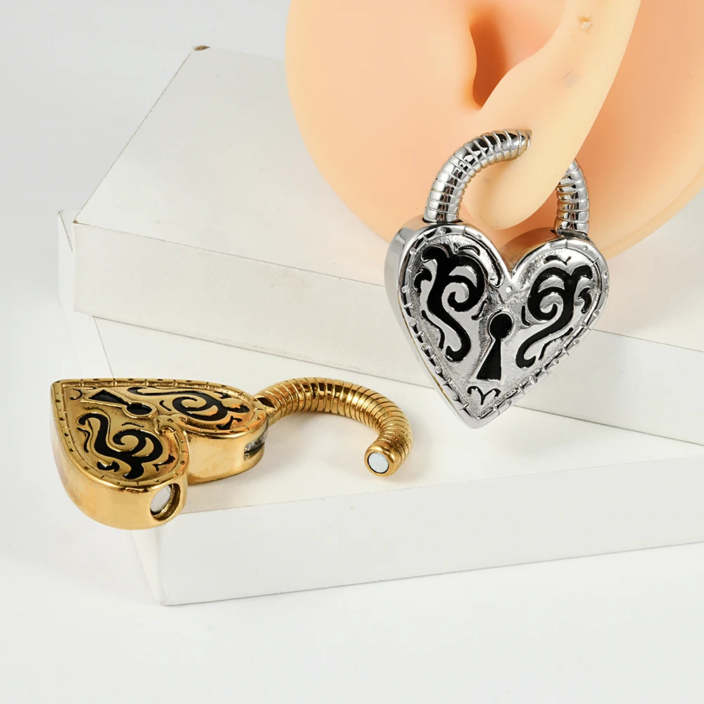1PC Surgical Steel Heart&Lock Shape Magnet Ear Lobes Ear Hangers Weights Gauges Ear Plugs Earring Expanders Stretched Piercing