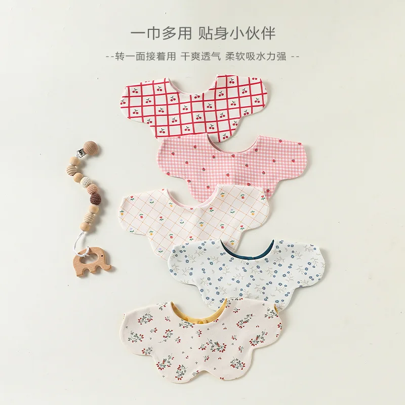 Ins Style Cotton Baby Bib Petal Shape Rotatable Double Sided Saliva Towel Absorbent Anti Spit Up Burp Cloth Feeding Accessory