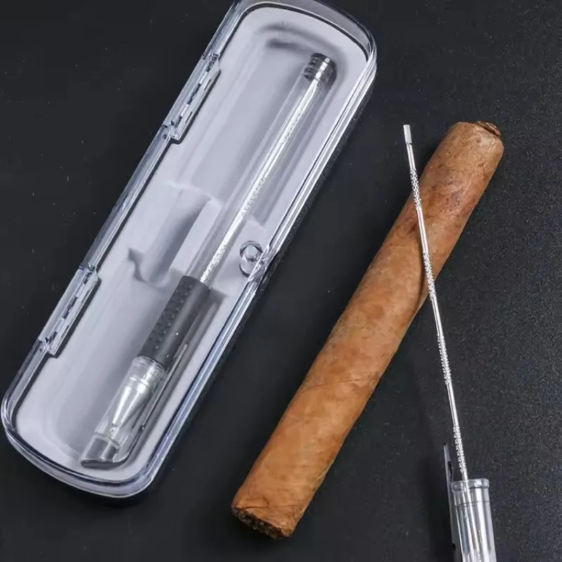 

Metal 1Set Cigar Dredge Needle Pen Design Sharp Drill Head With Gift Case Travel Gathering Cigar Users Luxury High-Quality Gift