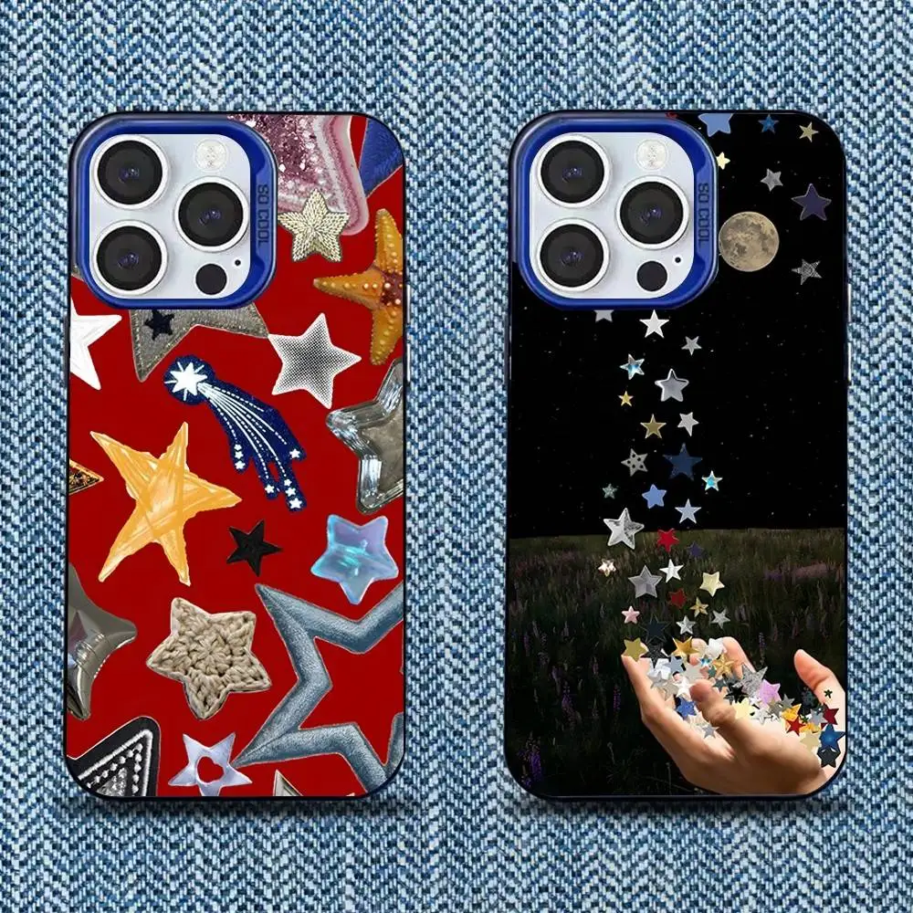 

Colorful Star Phone Case For iPhone 17,16,15,14,13,12,11,Mini,Pro,SE,MAX Blue Matte Silicone Cover