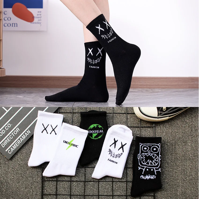 Calcetines de algodón con dibujos animados para hombre y mujer, medias divertidas de estilo Ins, color blanco, a la moda, novedad