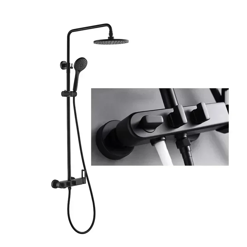 Hot selling Matte Black Exposed Rainshower System Set 3 Knob Switches Bathroom Shower Set With Under Water Outlet