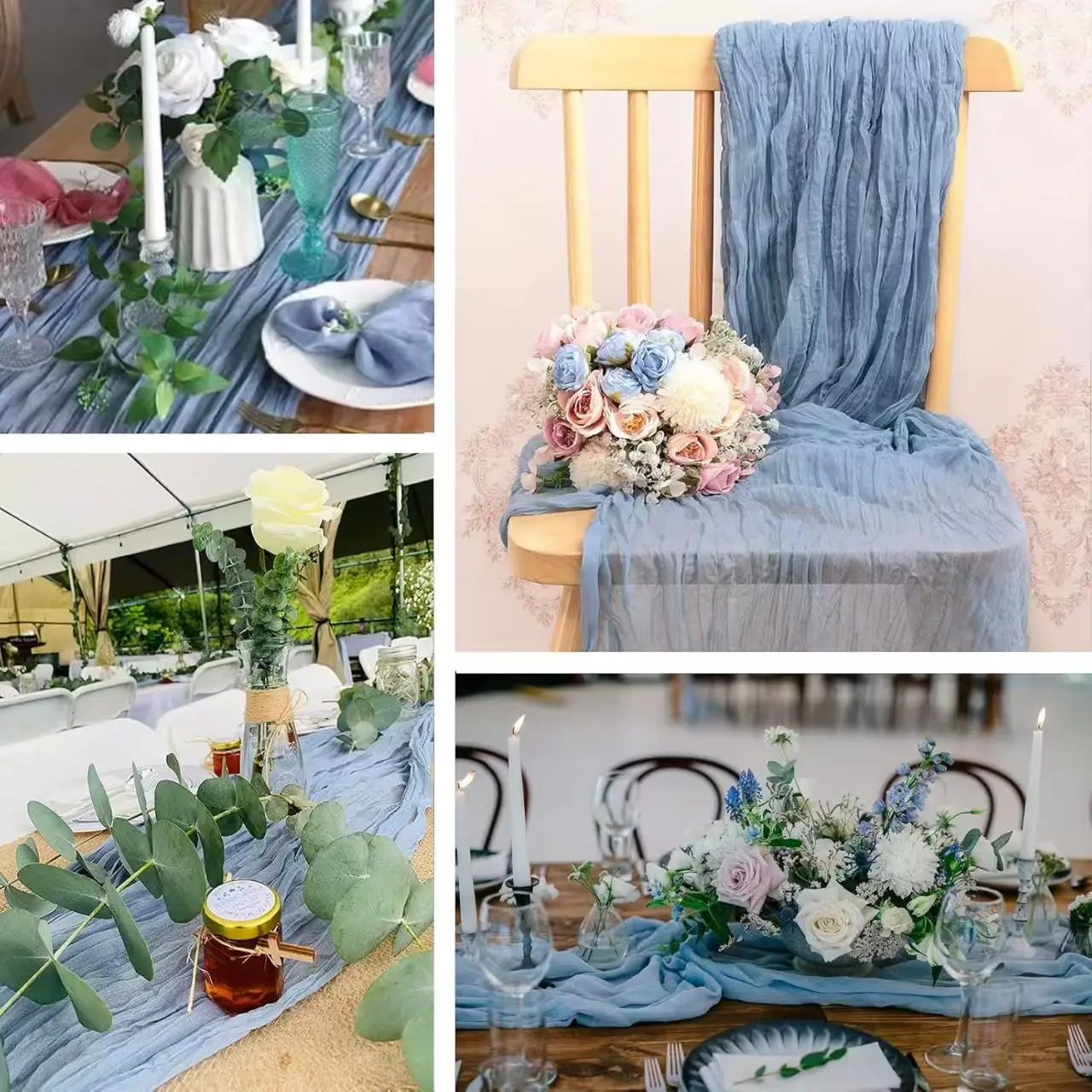 Wedding Table Runner Semi-Sheer Vintage Cheesecloth Gauze Table Decoration Setting Dining Party Christmas Banquets Arches Decor