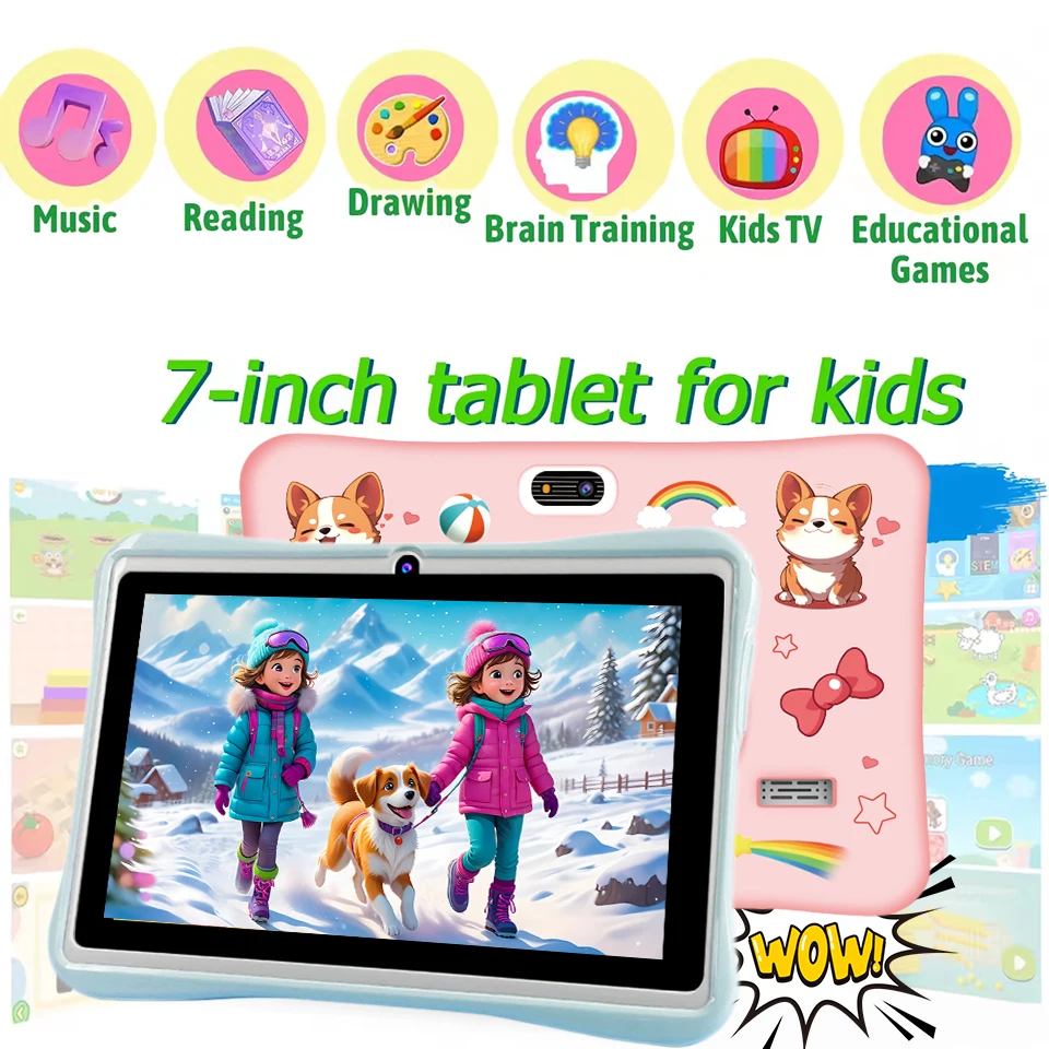 

5G WIFI 7 Inch Kids Tablet YouTube Google Play 4GB+128GB Android 14.0 3200mAh Quad Core Dual Camera Children's Learning PC Gifts