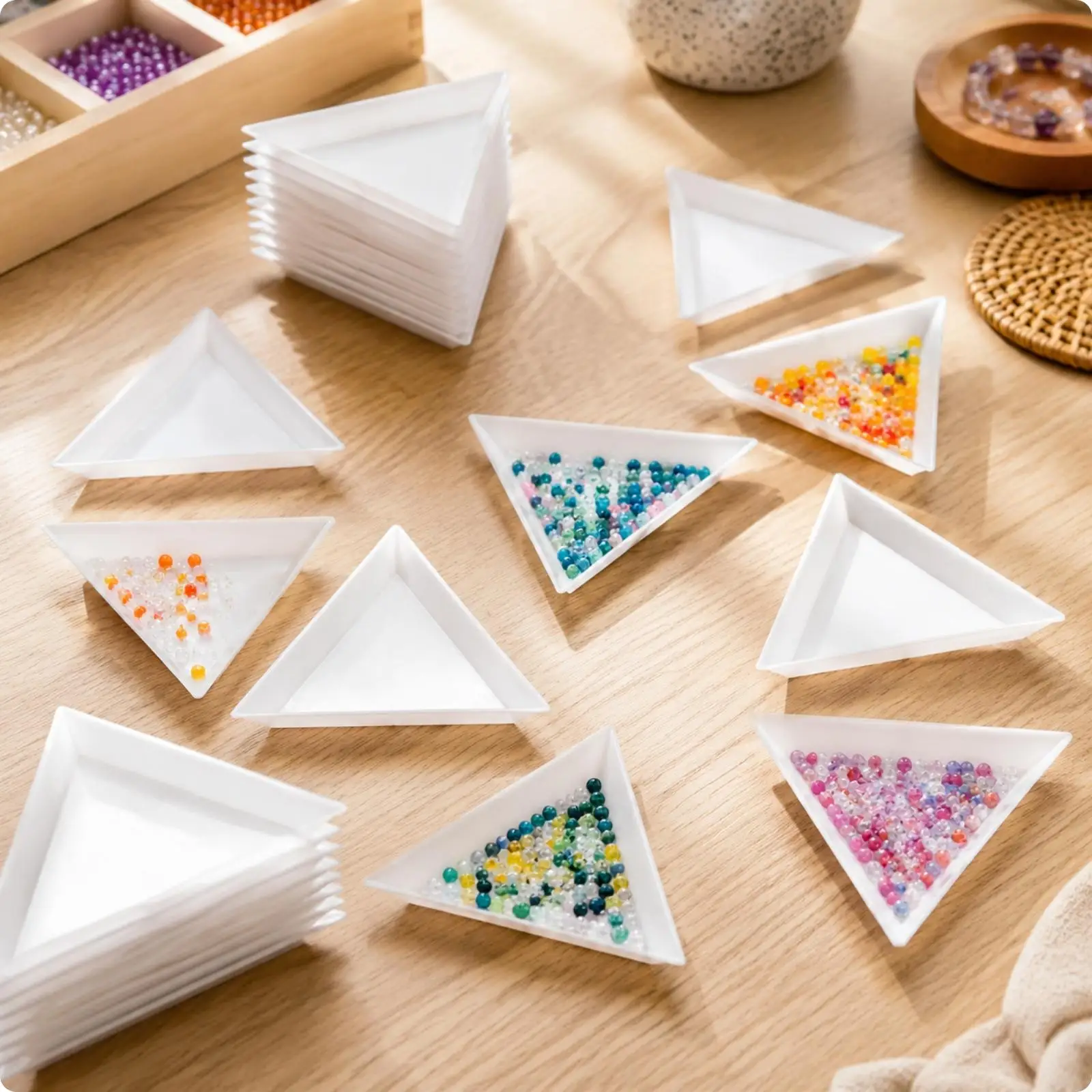 Triangular Bead Tray for Beading Supplies Organizer PP Plastic Shallow Tray for Sequins and Beads