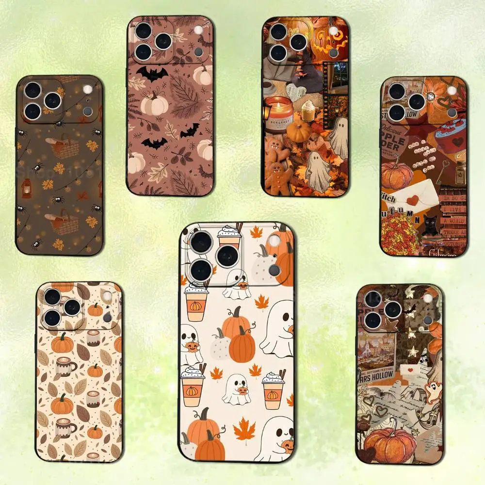 

Autumn Art Leaves Pumpkin For iPhone 14,13,17,12,11,16,15,Plus,Pro Max,XS,X,XR,SE,Mini, Soft Silicone Black Cover Phone Case