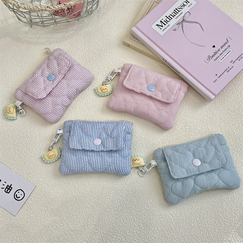 

1 Piece Ins Simplicity Korean Card Bag Heart Style Solid Color Striped Photocard Case Portable Outdoor ID Bank Card Organizer