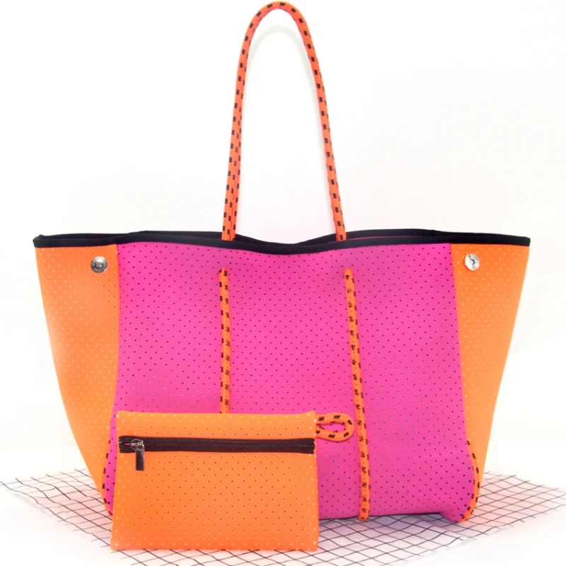 New Arrival Hot Selling Neoprene Tote Bag Wholesale Women Large Shopping Handbags Perforated Neoprene Beach Bag For Women