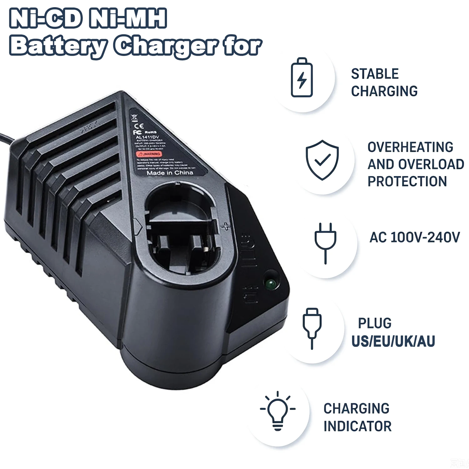Ni-CD Ni-MH Battery Charger Compatible with for Bosch 7.2 V 9.6 V 12 V 14.4 V Battery with US/EU/UK/AU charging plug
