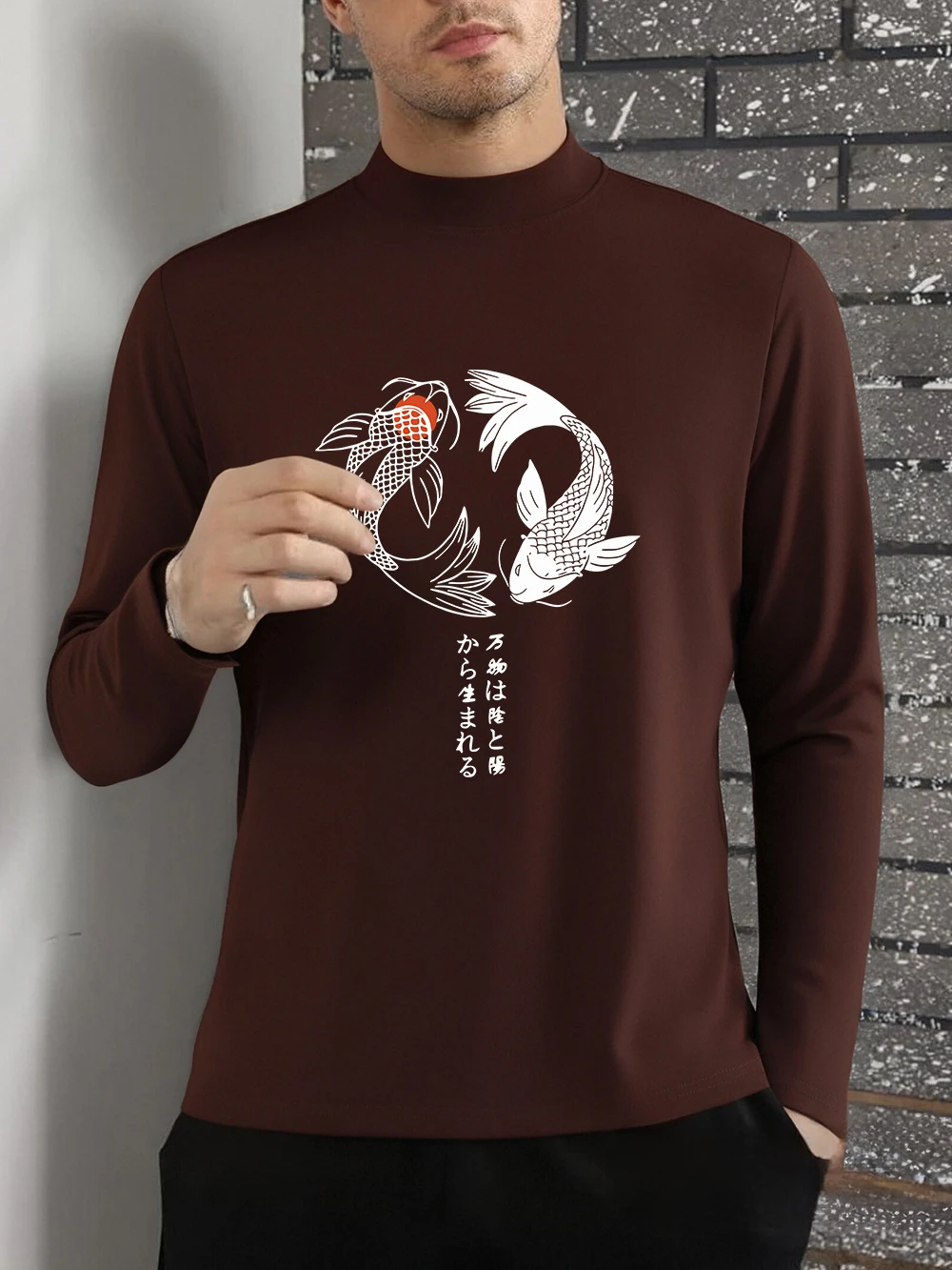 اليابانية كوي Harajuku الطباعة تي شيرت رجالي الشتاء الصوف القمم نصف الياقة المدورة سليم صالح الدافئة قاع قميص الملابس الذكور الأساسية #1