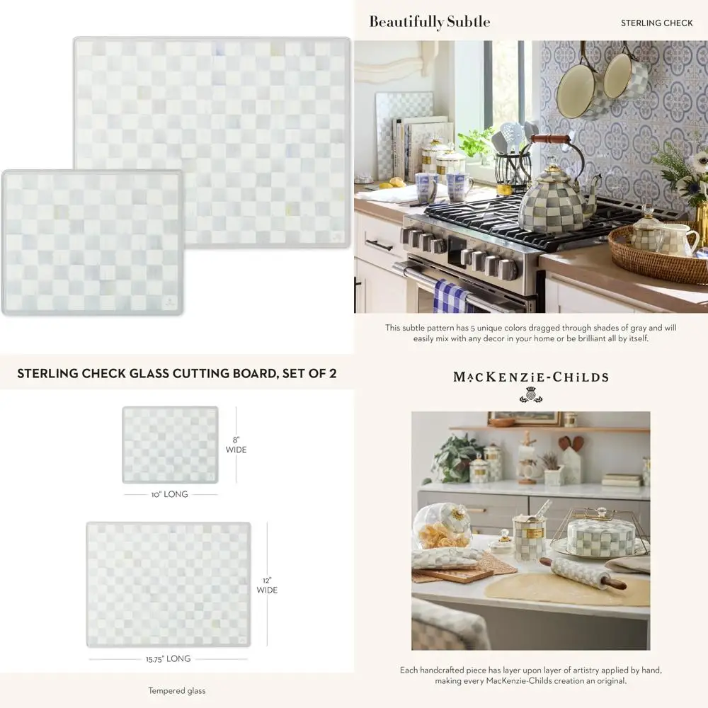 

Gray and White Sterling Check Patterned Tempered Glass Cutting Boards Set of 2, Durable Countertop Cutting Surfaces for Kitchen