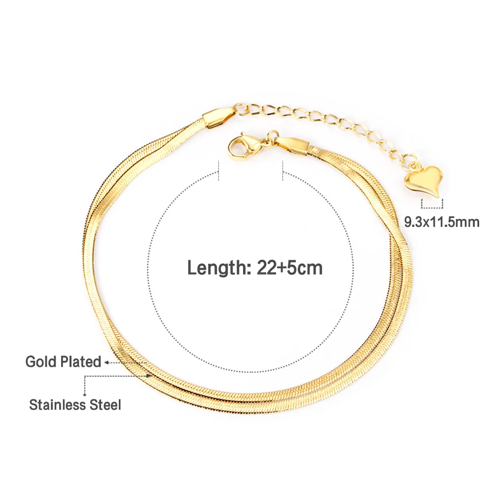 Mit Geschenkbox Doppellagiges Schlangen-Fischgrät-Ketten-Fußkettchen für Frauen Edelstahl Gold Silber Farbe Minimalistischer Fußschmuck – Detail 6
