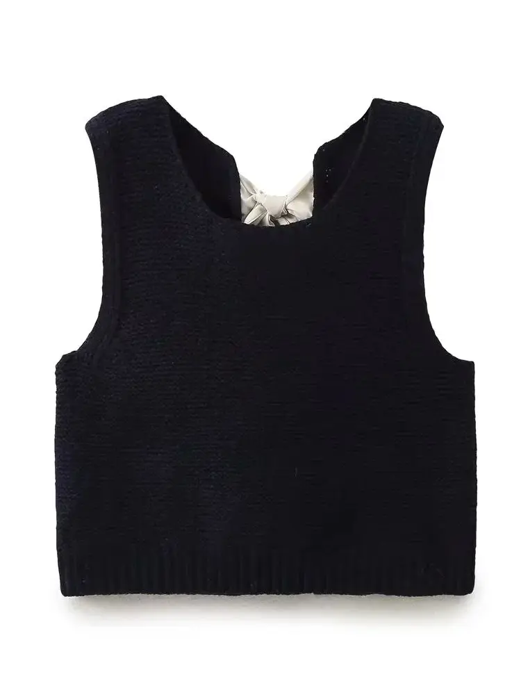 XNWMNZ Women's Fashion 2024 Bow Knit Vest Women Retro Round Neck Sleeveless Versatile Female Tank Top